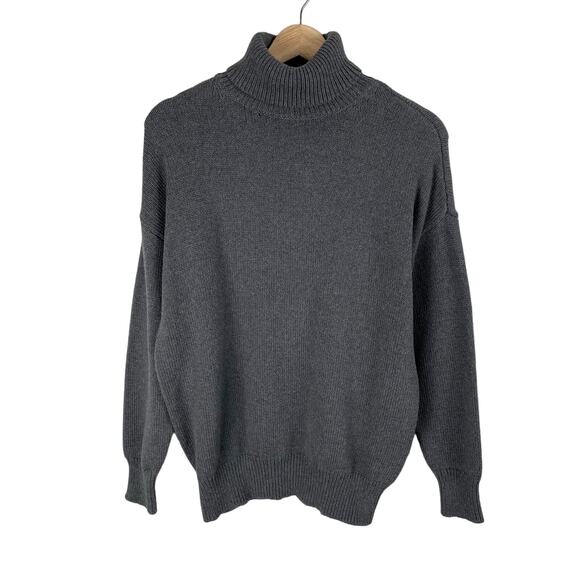 Madewell Chunky Rib Knit Turtleneck Sweater Gray Heather Graphite 100% Cotton - Picture 2 of 10